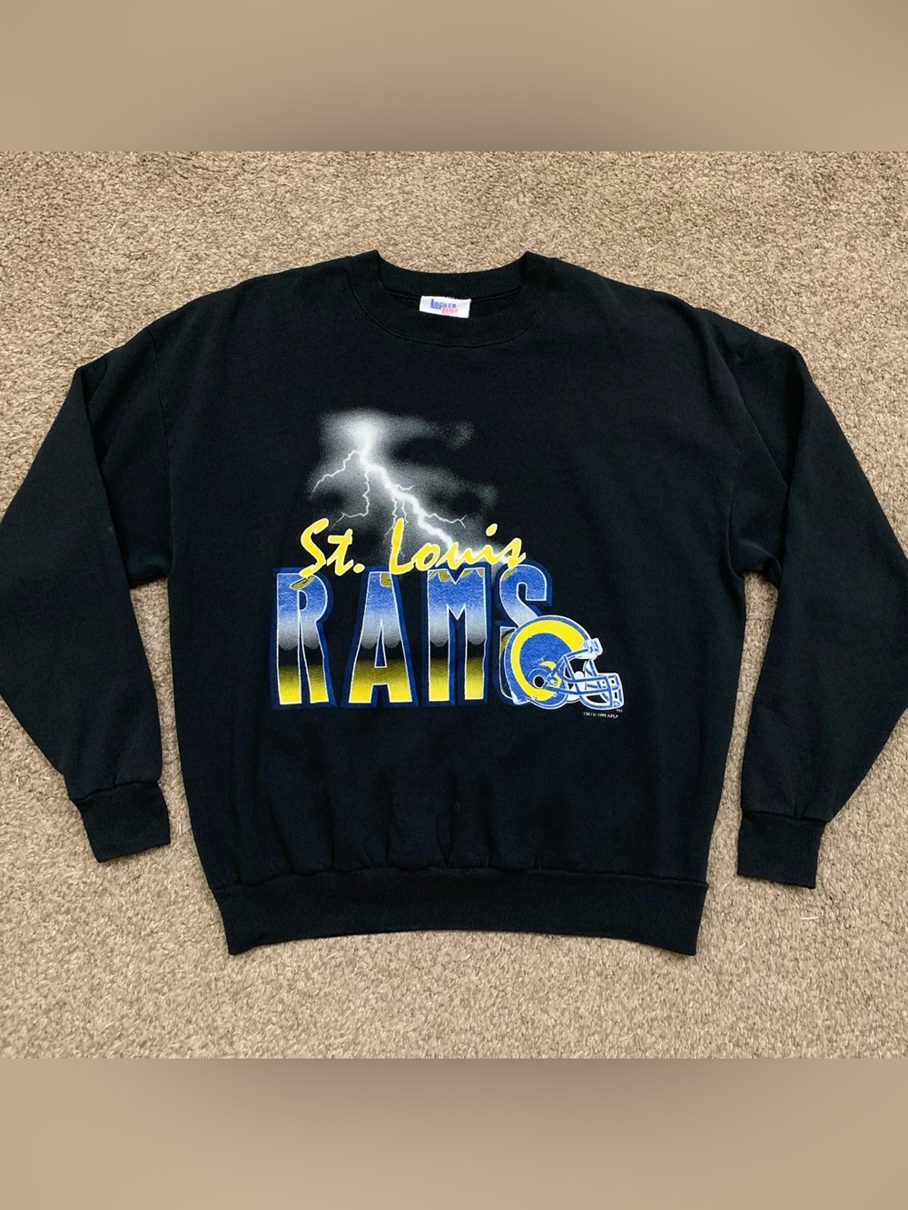 Vintage St Louis Rams Mens XL Crewneck Sweatshirt Football NFL Black 1995 USA
